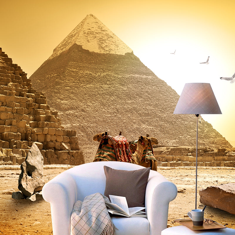 Whole Modern Wallpaper Mural Pastel Great Pyramid of Giza at Dusk Wall Covering, Custom-Printed Light Yellow Clearhalo 'Wall Decor' 'Wall Mural' 2009233