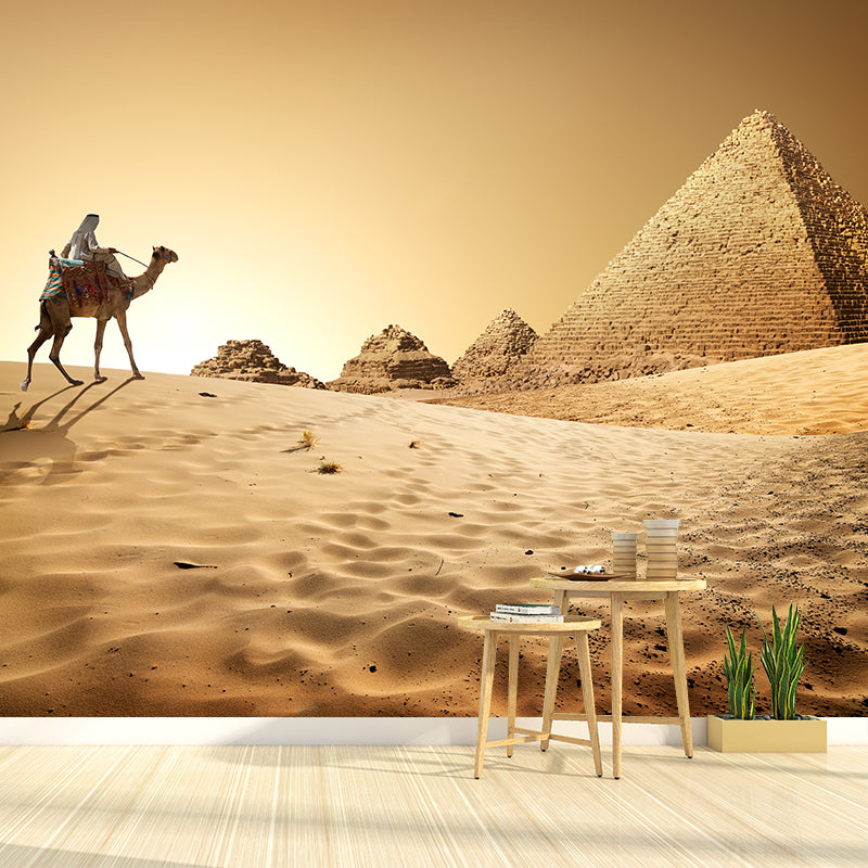 Whole Modern Wallpaper Mural Pastel Great Pyramid of Giza at Dusk Wall Covering, Custom-Printed Light Brown Clearhalo 'Wall Decor' 'Wall Mural' 2009243