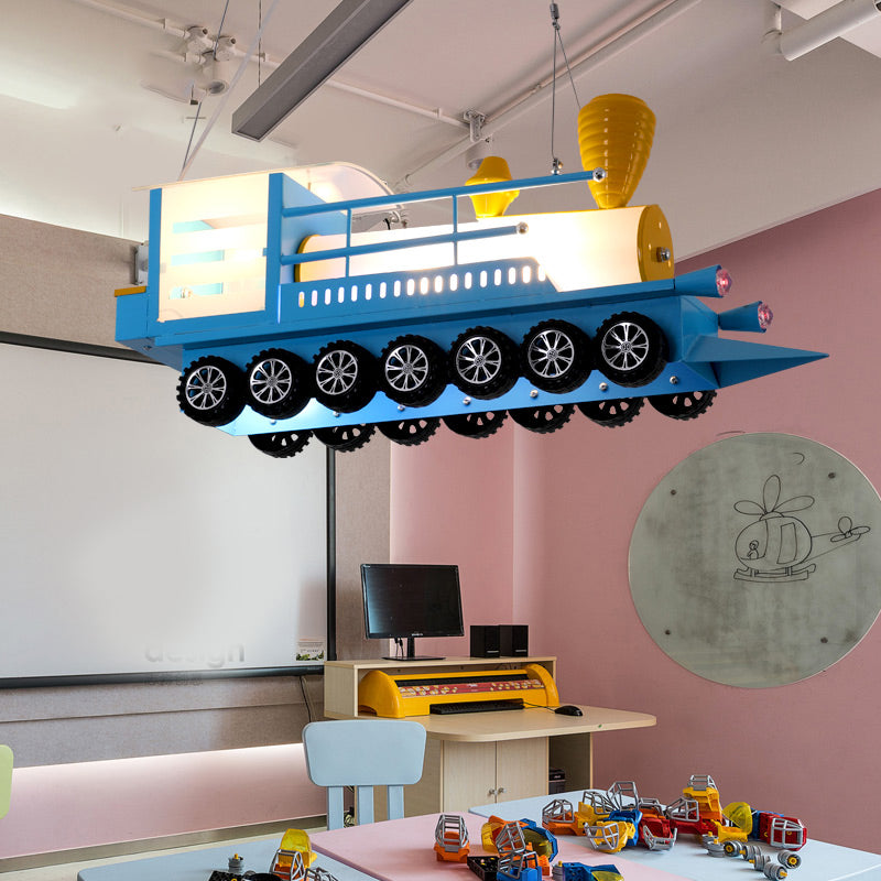 Blue Train Hanging Pendant Light Cartoon Metal Hanging Chandelier for Kindergarten Blue Clearhalo 'Ceiling Lights' 'Chandeliers' Lighting' options 200926_36183bca-bcb9-423b-904a-cf932cbfaf0b