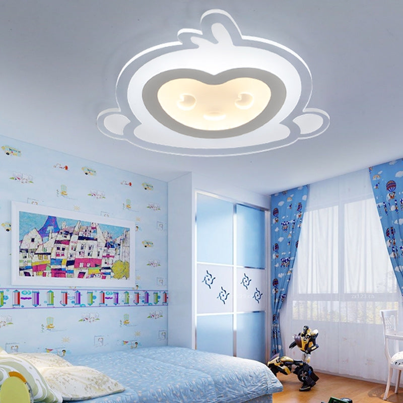 Animal Baby Monkey Flush Ceiling Light Acrylic White LED Ceiling Fixture for Boys Girls Bedroom Silver Clearhalo 'Ceiling Lights' 'Close To Ceiling Lights' 'Close to ceiling' 'Flush mount' Lighting' 200932