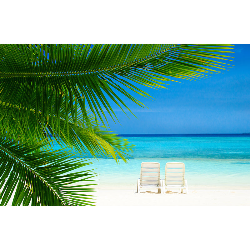 Beach with Palm Tree Mural Bright Tropical Wall Covering for Accent Wall, Custom Size Clearhalo 'Wall Decor' 'Wall Mural' 2009326