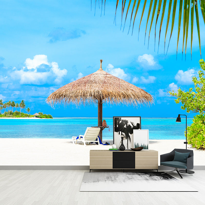 Stunning Beach Landscape Mural Wallpaper for Sitting Room, Soft Color, Custom Print Clearhalo 'Wall Decor' 'Wall Mural' 2009339