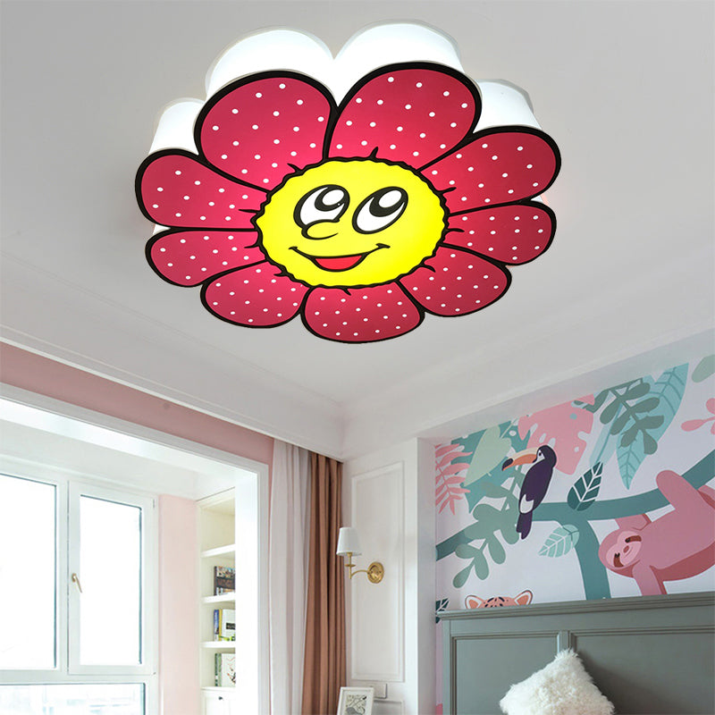 Flower Dining Room Flush Mount Fixture Metal Cartoon Ceiling Light in Pink Pink Clearhalo 'Ceiling Lights' 'Close To Ceiling Lights' 'Close to ceiling' 'Flush mount' Lighting' 200938