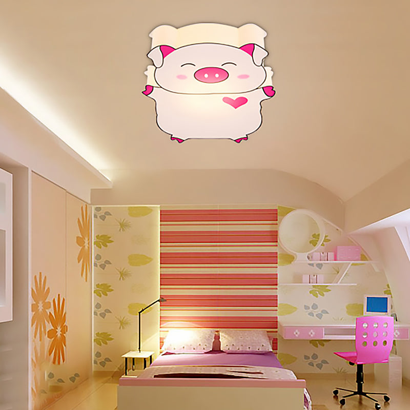 Cartoon Pig Shape Ceiling Light Fixture Metal Flush Mount Light in Pink for Kid Bedroom Pink A Clearhalo 'Ceiling Lights' 'Close To Ceiling Lights' 'Close to ceiling' 'Flush mount' Lighting' 200942