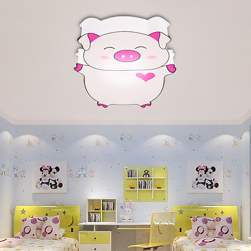 Cartoon Pig Shape Ceiling Light Fixture Metal Flush Mount Light in Pink for Kid Bedroom Clearhalo 'Ceiling Lights' 'Close To Ceiling Lights' 'Close to ceiling' 'Flush mount' Lighting' 200943