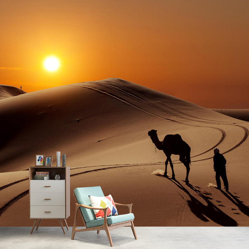 Big Desert Camel Mural Wallpaper Moisture Resistant Modern Bedroom Wall Covering Orange Clearhalo 'Wall Decor' 'Wall Mural' 2009433