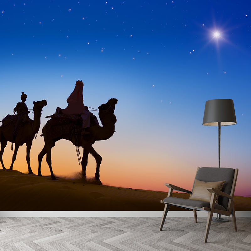 Big Desert Camel Mural Wallpaper Moisture Resistant Modern Bedroom Wall Covering Dark Blue Clearhalo 'Wall Decor' 'Wall Mural' 2009438