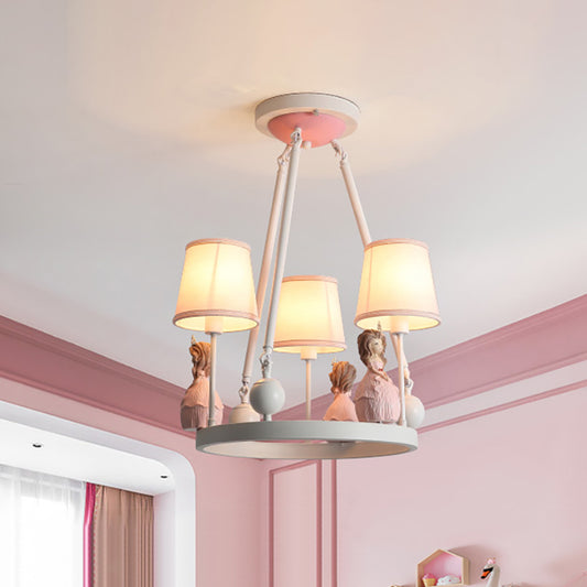Pink Tapered Shade Hanging Pendant Lights with Princess Cartoon Fabric Hanging Chandelier for Girls Bedroom Clearhalo 'Ceiling Lights' 'Chandeliers' Lighting' options 200950