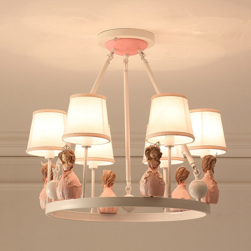 Pink Tapered Shade Hanging Pendant Lights with Princess Cartoon Fabric Hanging Chandelier for Girls Bedroom 6 Pink Clearhalo 'Ceiling Lights' 'Chandeliers' Lighting' options 200953_14e99af5-b458-4928-9210-61d4295cbb7d