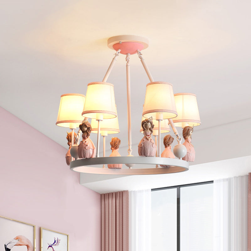 Pink Tapered Shade Hanging Pendant Lights with Princess Cartoon Fabric Hanging Chandelier for Girls Bedroom Clearhalo 'Ceiling Lights' 'Chandeliers' Lighting' options 200954
