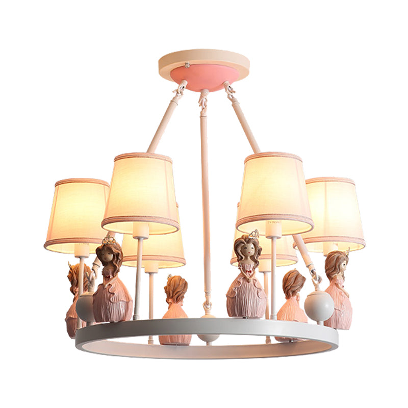 Pink Tapered Shade Hanging Pendant Lights with Princess Cartoon Fabric Hanging Chandelier for Girls Bedroom Clearhalo 'Ceiling Lights' 'Chandeliers' Lighting' options 200955