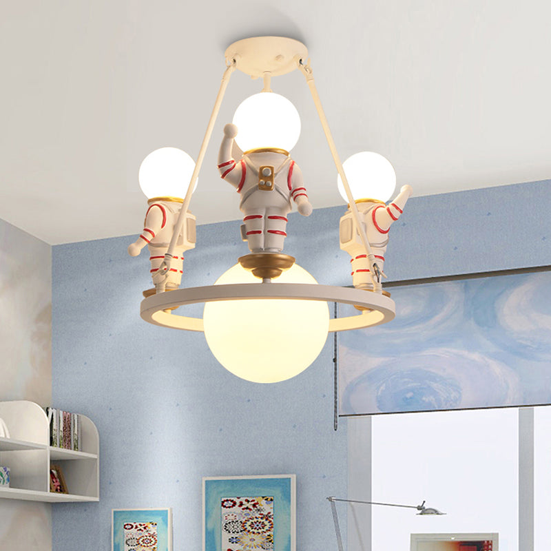 Nordic Spaceman Hanging Light Fixtures Iron Chandelier in White for Kid Bedroom Clearhalo 'Ceiling Lights' 'Chandeliers' Lighting' options 200973