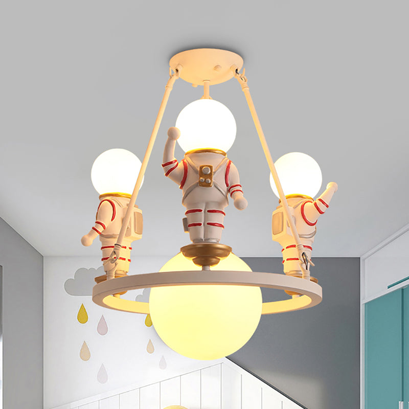 Nordic Spaceman Hanging Light Fixtures Iron Chandelier in White for Kid Bedroom Clearhalo 'Ceiling Lights' 'Chandeliers' Lighting' options 200974