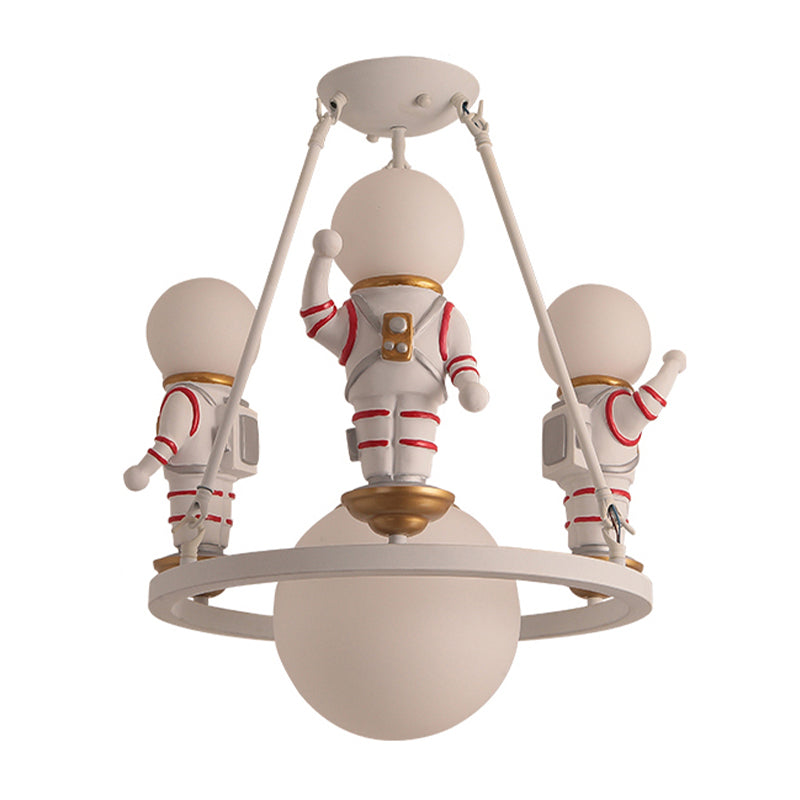Nordic Spaceman Hanging Light Fixtures Iron Chandelier in White for Kid Bedroom Clearhalo 'Ceiling Lights' 'Chandeliers' Lighting' options 200975