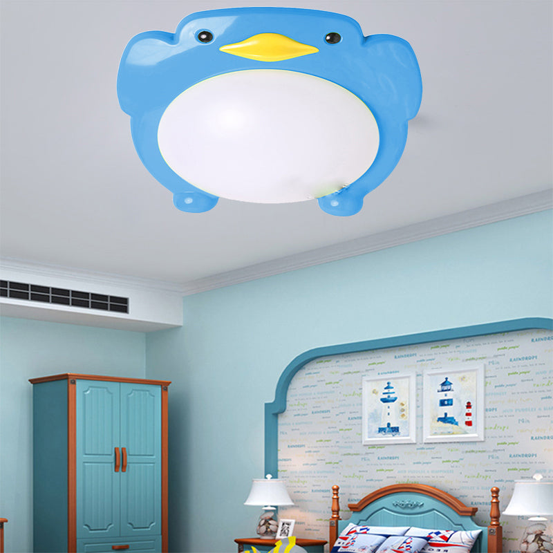 Cartoon Penguin LED Flush Ceiling Lights Metal Flush Mount Light for Kid Bedroom Blue Clearhalo 'Ceiling Lights' 'Close To Ceiling Lights' 'Close to ceiling' 'Flush mount' Lighting' 201003