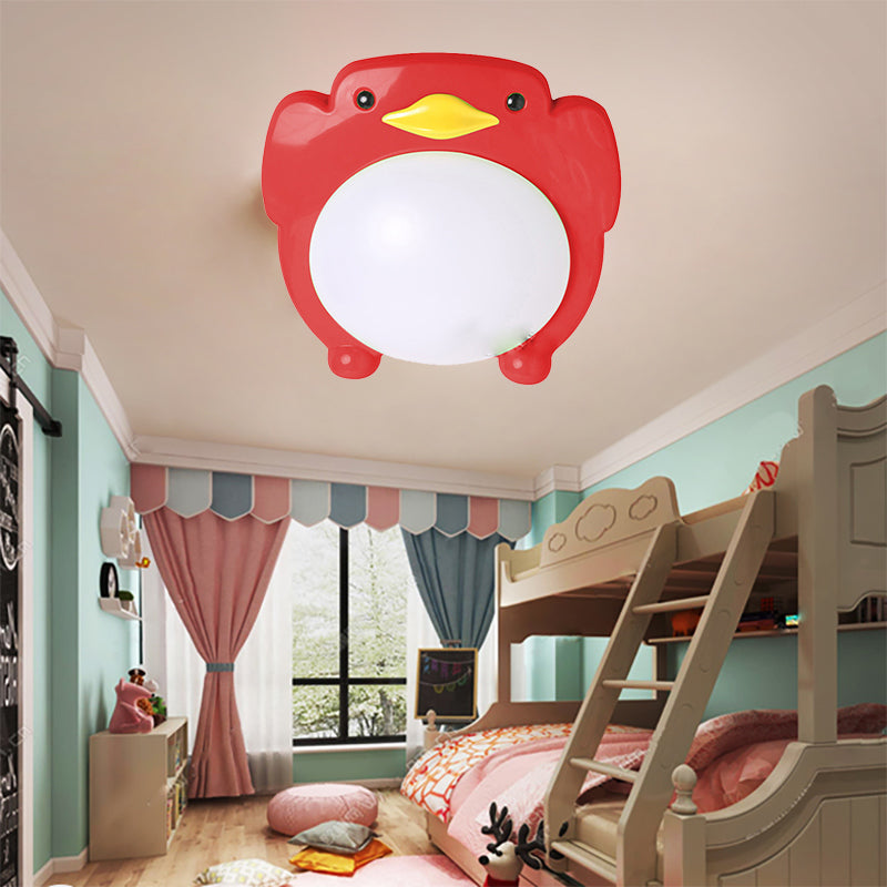 Cartoon Penguin LED Flush Ceiling Lights Metal Flush Mount Light for Kid Bedroom Red Clearhalo 'Ceiling Lights' 'Close To Ceiling Lights' 'Close to ceiling' 'Flush mount' Lighting' 201007