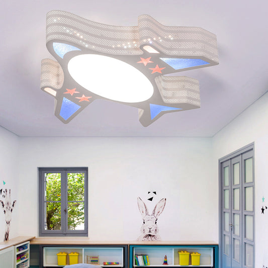 Kid Bedroom Plane Ceiling Light Acrylic and Metal Cartoon White Flush Ceiling Light Fixture White Clearhalo 'Ceiling Lights' 'Close To Ceiling Lights' 'Close to ceiling' 'Flush mount' Lighting' 201032