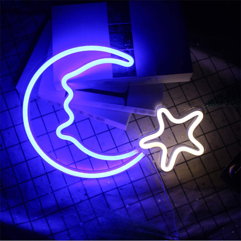 Moon and Star Kids Room Night Lamp Plastic LED Creative Nightstand Lighting in White with USB Plug-in Cord Clearhalo 'Night Lights' 'Wall Lights' Lighting' 2010404