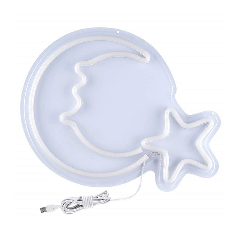 Moon and Star Kids Room Night Lamp Plastic LED Creative Nightstand Lighting in White with USB Plug-in Cord Clearhalo 'Night Lights' 'Wall Lights' Lighting' 2010405