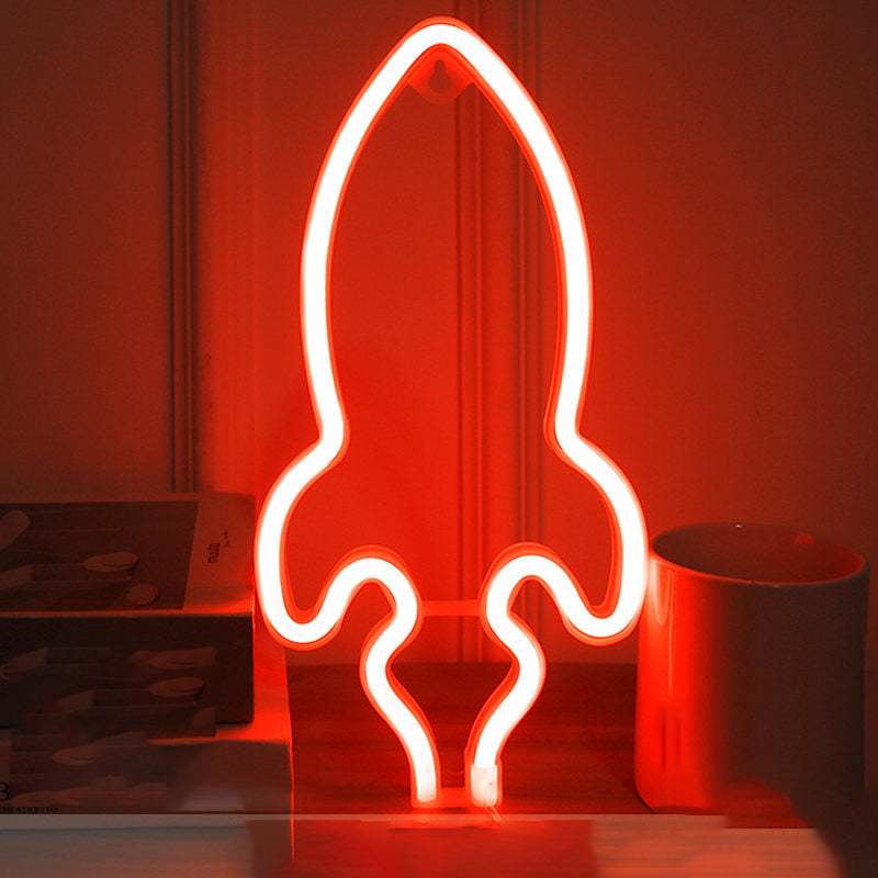 Rocket Shaped Night Stand Lamp Creative Plastic Children Bedroom USB LED Wall Night Light in White White Red Clearhalo 'Night Lights' 'Wall Lights' Lighting' 2010413