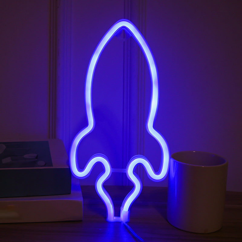 Rocket Shaped Night Stand Lamp Creative Plastic Children Bedroom USB LED Wall Night Light in White White Blue Clearhalo 'Night Lights' 'Wall Lights' Lighting' 2010414