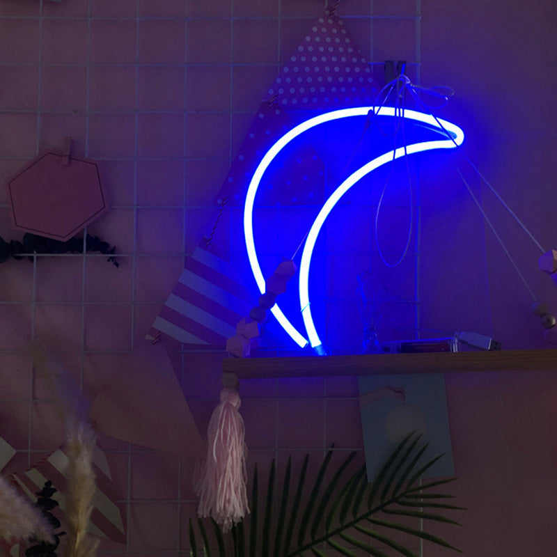 Plastic Crescent USB Wall Lighting Modern Style LED Nightstand Lamp in White for Girls Room White Blue Clearhalo 'Night Lights' 'Wall Lights' Lighting' 2010423