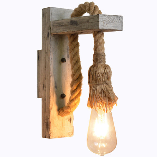 L-Arm Wood Wall Lamp Industrial 1 Head Corridor Wall Lighting Ideas with Rope Cord in Grey Grey Clearhalo 'Industrial wall lights' 'Industrial' 'Middle century wall lights' 'Rustic wall lights' 'Tiffany' 'Wall Lamps & Sconces' 'Wall Lights' Lighting' 2010451