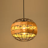 1 Head Drop Lamp Industrial Dining Room Pendant Lighting with Geometry Rope Shade in Beige Beige H Clearhalo 'Art Deco Pendants' 'Cast Iron' 'Ceiling Lights' 'Ceramic' 'Crystal' 'Industrial Pendants' 'Industrial' 'Metal' 'Middle Century Pendants' 'Pendant Lights' 'Pendants' 'Tiffany' Lighting' 2010536