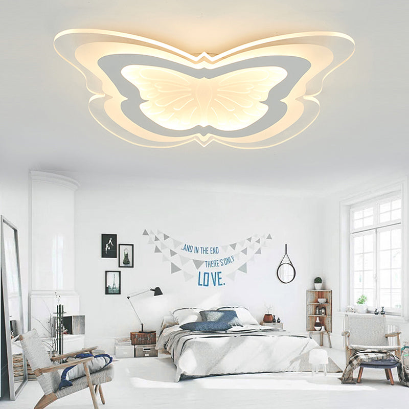 White Butterfly LED Ceiling Light Insect Themed Acrylic Flush Mount Light for Kindergarten Hallway Clearhalo 'Ceiling Lights' 'Close To Ceiling Lights' 'Close to ceiling' Lighting' 201054