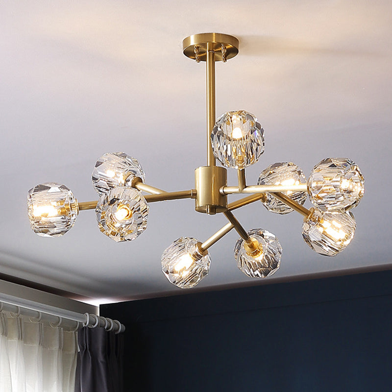 Beveled Cut Crystal Ball Chandelier Modern 6/15/18-Bulb Living Room Suspended Lighting Fixture in Brass Clearhalo 'Ceiling Lights' 'Chandeliers' 'Modern Chandeliers' 'Modern' Lighting' 2010644