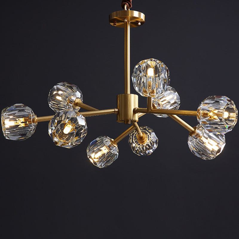 Beveled Cut Crystal Ball Chandelier Modern 6/15/18-Bulb Living Room Suspended Lighting Fixture in Brass Clearhalo 'Ceiling Lights' 'Chandeliers' 'Modern Chandeliers' 'Modern' Lighting' 2010645