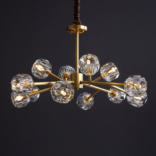 Beveled Cut Crystal Ball Chandelier Modern 6/15/18-Bulb Living Room Suspended Lighting Fixture in Brass Clearhalo 'Ceiling Lights' 'Chandeliers' 'Modern Chandeliers' 'Modern' Lighting' 2010647