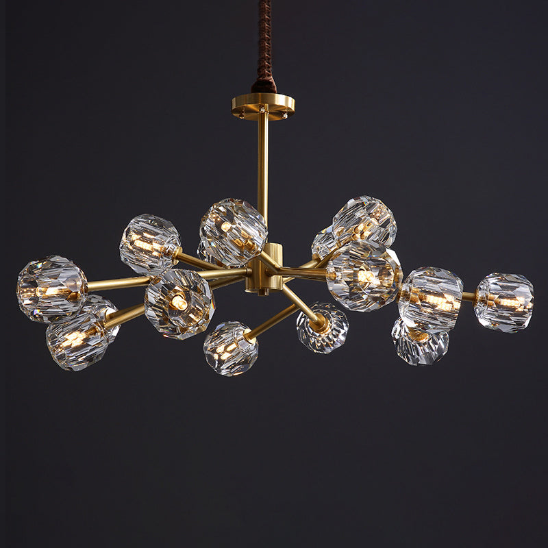 Beveled Cut Crystal Ball Chandelier Modern 6/15/18-Bulb Living Room Suspended Lighting Fixture in Brass Clearhalo 'Ceiling Lights' 'Chandeliers' 'Modern Chandeliers' 'Modern' Lighting' 2010649