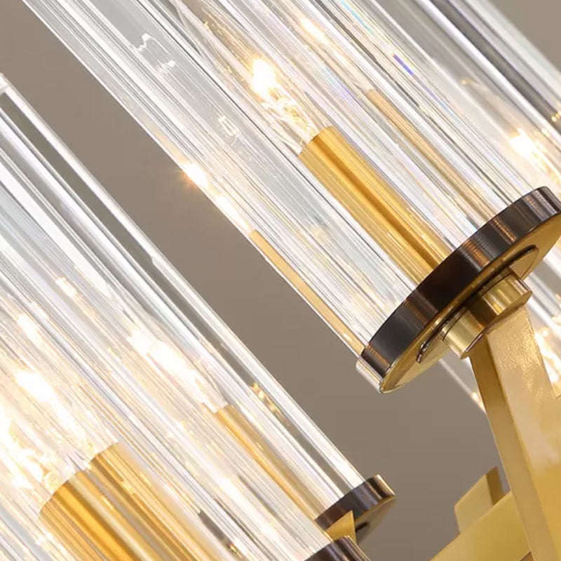 Tube Shade Bedroom Pendant Light Post-Modern Clear Glass Prism 6/8-Bulb Brass Finish Chandelier Clearhalo 'Ceiling Lights' 'Chandeliers' 'Modern Chandeliers' 'Modern' Lighting' 2010689