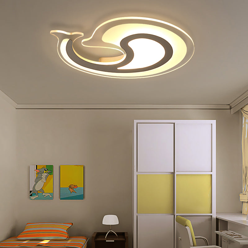 Acrylic Dolphin LED Ceiling Fixture Theme Park Bathroom Animal Flush Ceiling Light in White White Warm Clearhalo 'Ceiling Lights' 'Close To Ceiling Lights' 'Close to ceiling' 'Flush mount' Lighting' 201074