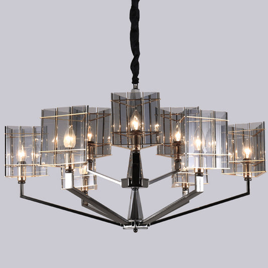 Smoke Grey Glass Silver Chandelier Triangle Prism 3/6/8 Heads Postmodern Hanging Light Fixture 12 Silver Clearhalo 'Ceiling Lights' 'Chandeliers' 'Modern Chandeliers' 'Modern' Lighting' 2010746