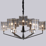 Smoke Grey Glass Silver Chandelier Triangle Prism 3/6/8 Heads Postmodern Hanging Light Fixture 12 Silver Clearhalo 'Ceiling Lights' 'Chandeliers' 'Modern Chandeliers' 'Modern' Lighting' 2010746