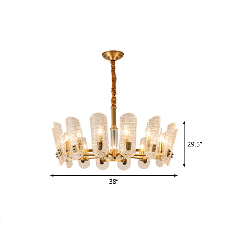 Brass 14/16 Heads Chandelier Postmodern Clear Crackle Glass Oval Ceiling Pendant Light Clearhalo 'Ceiling Lights' 'Chandeliers' 'Modern Chandeliers' 'Modern' Lighting' 2010752