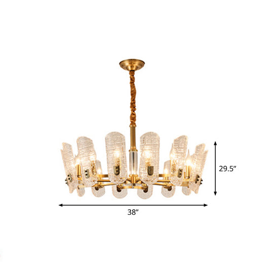 Brass 14/16 Heads Chandelier Postmodern Clear Crackle Glass Oval Ceiling Pendant Light Clearhalo 'Ceiling Lights' 'Chandeliers' 'Modern Chandeliers' 'Modern' Lighting' 2010752