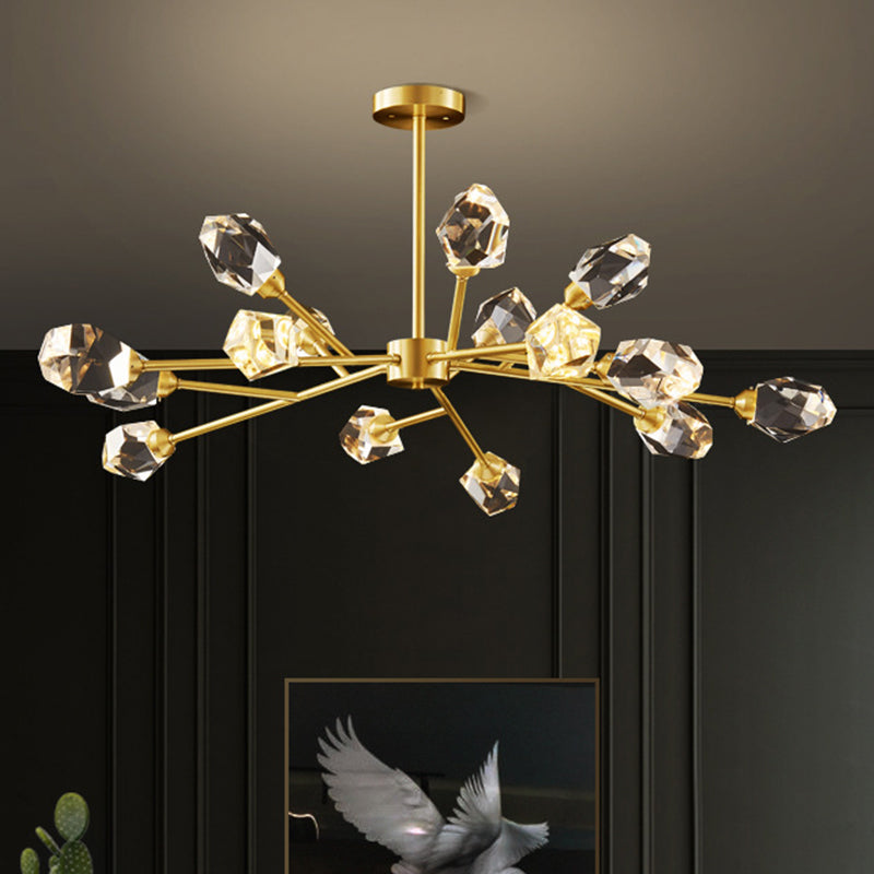 K9 Crystal Gem Chandelier Post-Modern 6/9/18-Head Living Room Ceiling Suspension Lamp in Gold 15 Gold Clearhalo 'Ceiling Lights' 'Chandeliers' 'Modern Chandeliers' 'Modern' Lighting' 2010767
