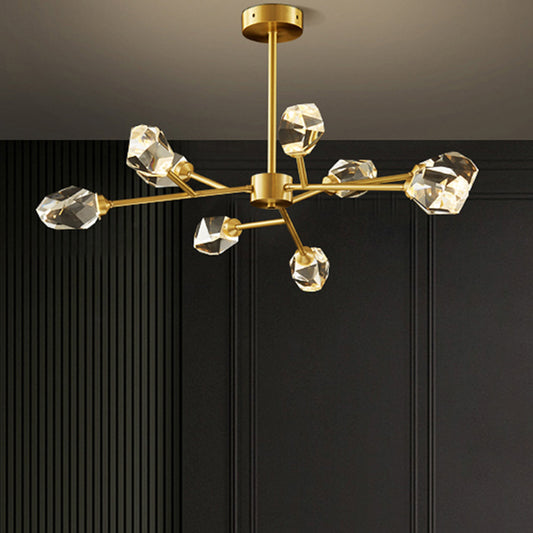 K9 Crystal Gem Chandelier Post-Modern 6/9/18-Head Living Room Ceiling Suspension Lamp in Gold 9 Gold Clearhalo 'Ceiling Lights' 'Chandeliers' 'Modern Chandeliers' 'Modern' Lighting' 2010769