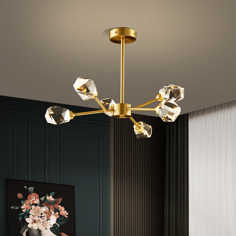 K9 Crystal Gem Chandelier Post-Modern 6/9/18-Head Living Room Ceiling Suspension Lamp in Gold 6 Gold Clearhalo 'Ceiling Lights' 'Chandeliers' 'Modern Chandeliers' 'Modern' Lighting' 2010772