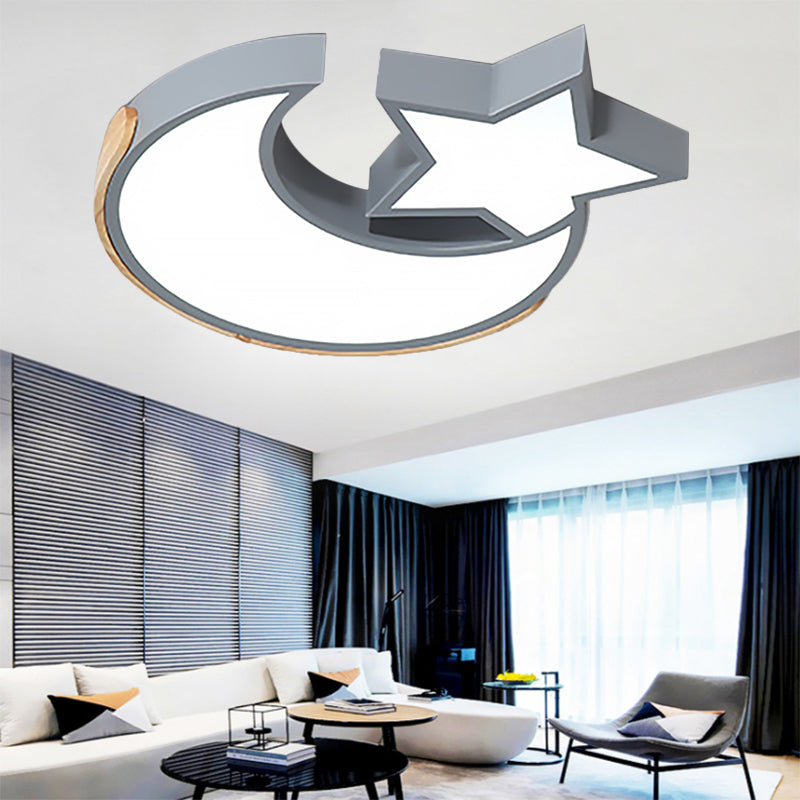 Macaron Star Moon Ceiling Fixture Nordic Style Metal LED Ceiling Mount Light in Grey/Blue/Green for Bedroom Clearhalo 'Ceiling Lights' 'Close To Ceiling Lights' 'Close to ceiling' 'Flush mount' Lighting' 201079