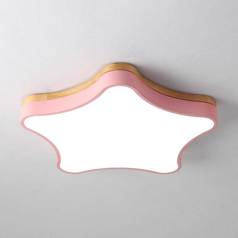 Star Girls Bedroom Flush Ceiling Light Acrylic LED Contemporary with Wood Backplate Pink Clearhalo 'Ceiling Lights' 'Close To Ceiling Lights' 'Close to ceiling' 'Flush mount' Lighting' 2010961