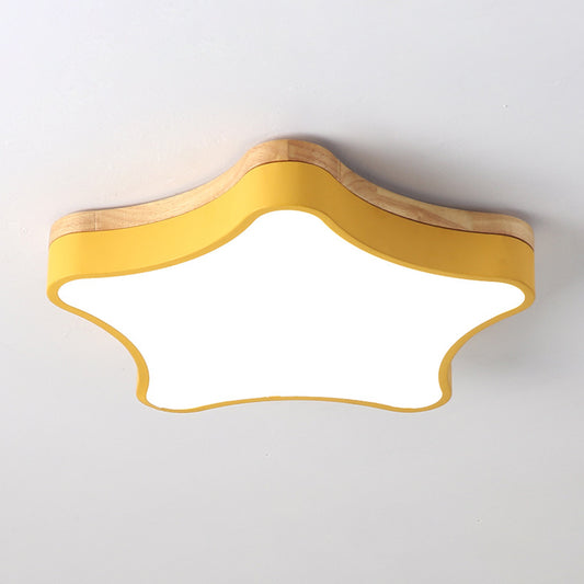 Star Girls Bedroom Flush Ceiling Light Acrylic LED Contemporary with Wood Backplate Yellow Clearhalo 'Ceiling Lights' 'Close To Ceiling Lights' 'Close to ceiling' 'Flush mount' Lighting' 2010963