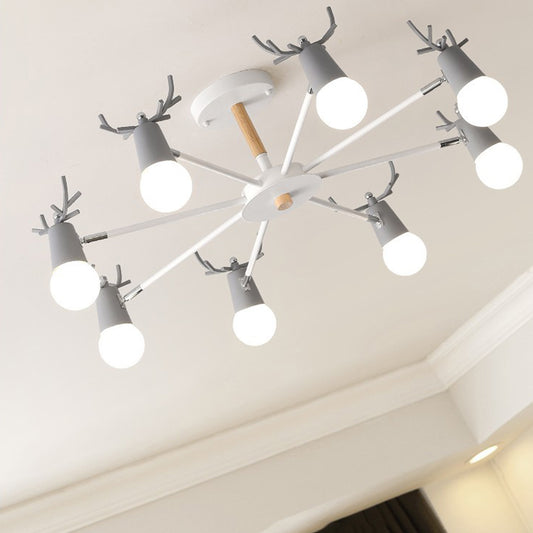 Antler Semi Mount Lighting Simplicity Metal Ceiling Mounted Fixture with Exposed Bulb Design 8 Grey Clearhalo 'Ceiling Lights' 'Close To Ceiling Lights' 'Close to ceiling' 'Semi-flushmount' Lighting' 2011031