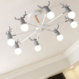 Antler Semi Mount Lighting Simplicity Metal Ceiling Mounted Fixture with Exposed Bulb Design 8 Grey Clearhalo 'Ceiling Lights' 'Close To Ceiling Lights' 'Close to ceiling' 'Semi-flushmount' Lighting' 2011031