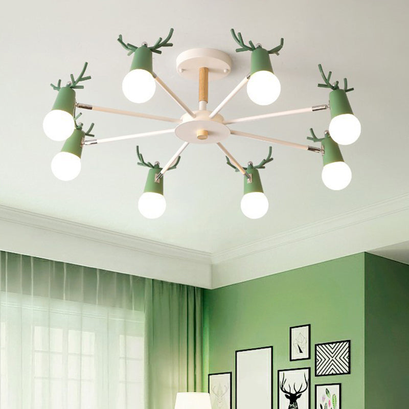 Antler Semi Mount Lighting Simplicity Metal Ceiling Mounted Fixture with Exposed Bulb Design 8 Green Clearhalo 'Ceiling Lights' 'Close To Ceiling Lights' 'Close to ceiling' 'Semi-flushmount' Lighting' 2011032