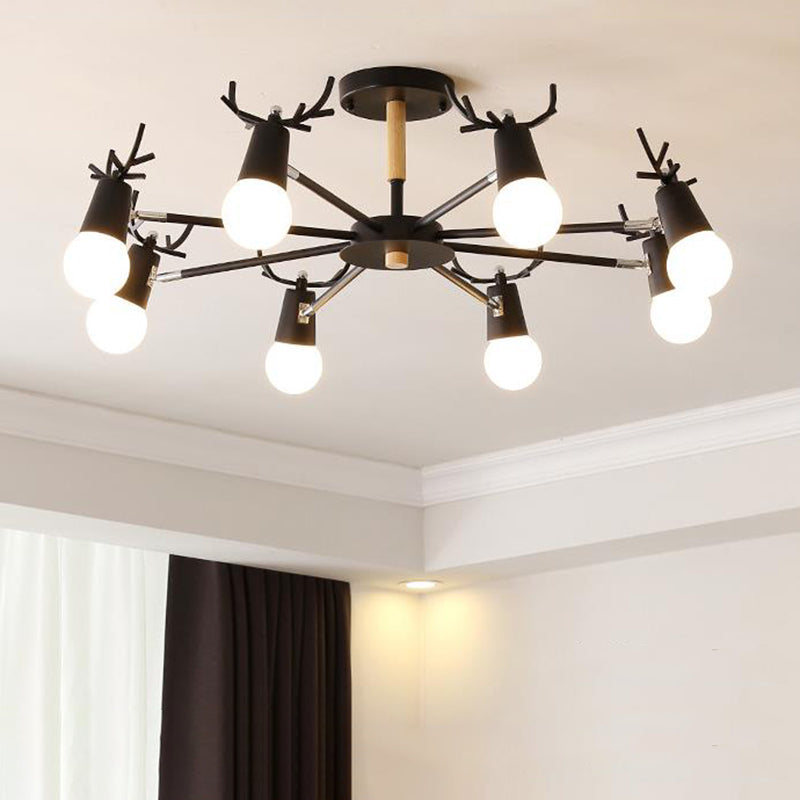 Antler Semi Mount Lighting Simplicity Metal Ceiling Mounted Fixture with Exposed Bulb Design 8 Black Clearhalo 'Ceiling Lights' 'Close To Ceiling Lights' 'Close to ceiling' 'Semi-flushmount' Lighting' 2011035