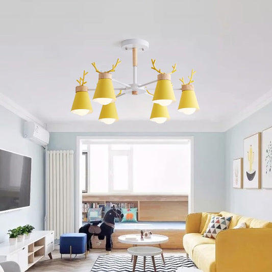 Barrel Semi Flush Light Modern 6 Heads Metal Ceiling Lamp with Antler Design for Living Room 6 Yellow Clearhalo 'Ceiling Lights' 'Close To Ceiling Lights' 'Close to ceiling' 'Semi-flushmount' Lighting' 2011038